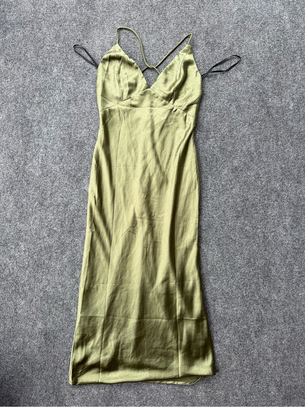 Hello Molly Olive Green Satin Slip Maxi Dress with Strappy Back